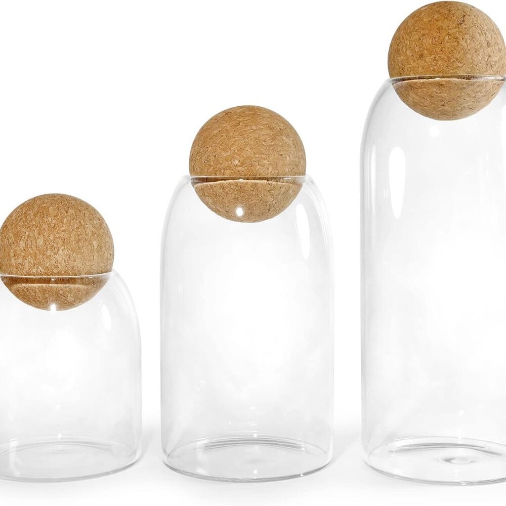 Glass Storage Jars with Cork Lid Ball 3 Pack, Clear Canisters with AirTight1Pack